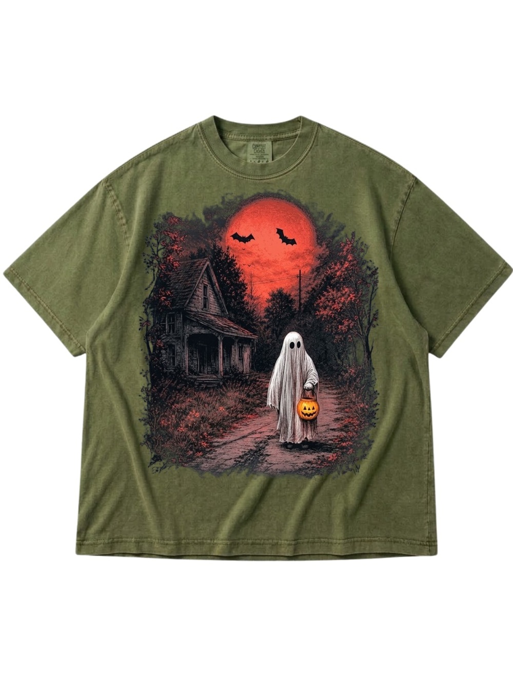 Comfort Colors Moss Green Halloween Ghost Graphic Tee